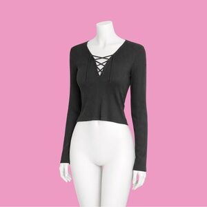 H&M Women Charcoal Laced Long Sleeve Top.